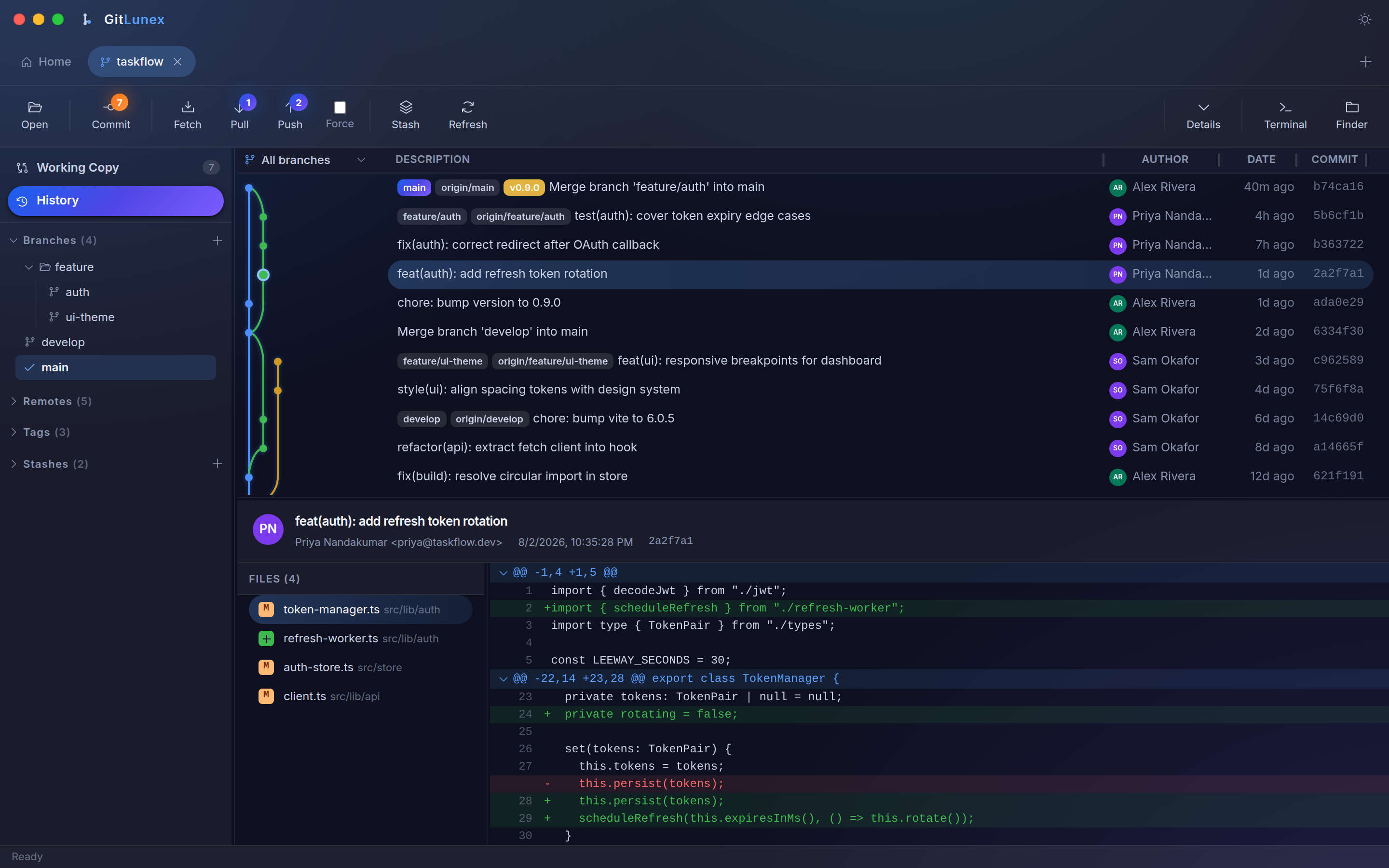GitLunex commit diff view